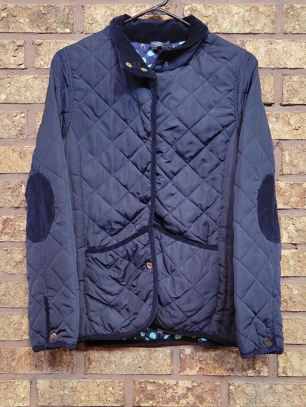 Market & Spruce Quilted Navy Puffer Reversible Jacket Polka Dot Size M